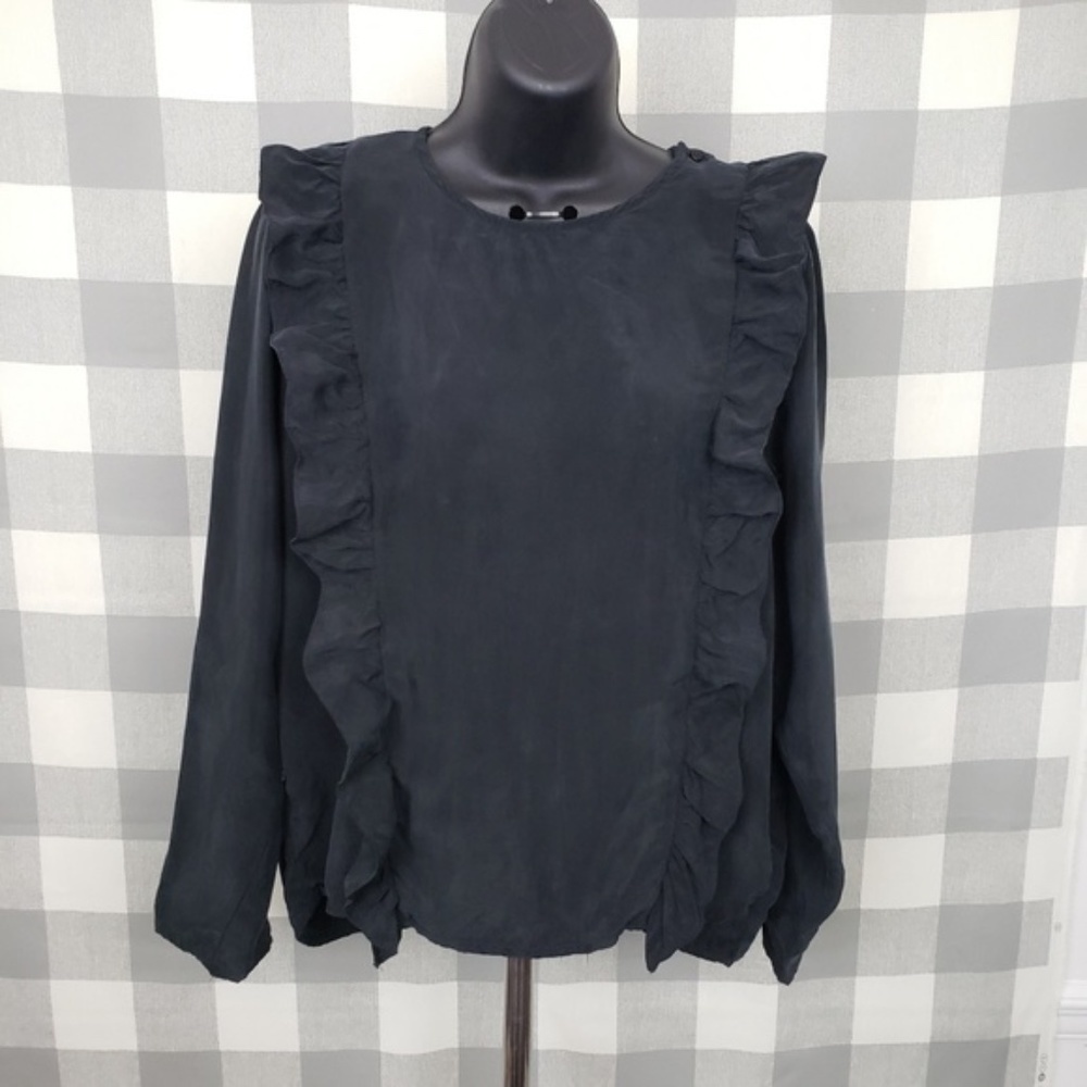 Zara Black Double Ruffle Blouse